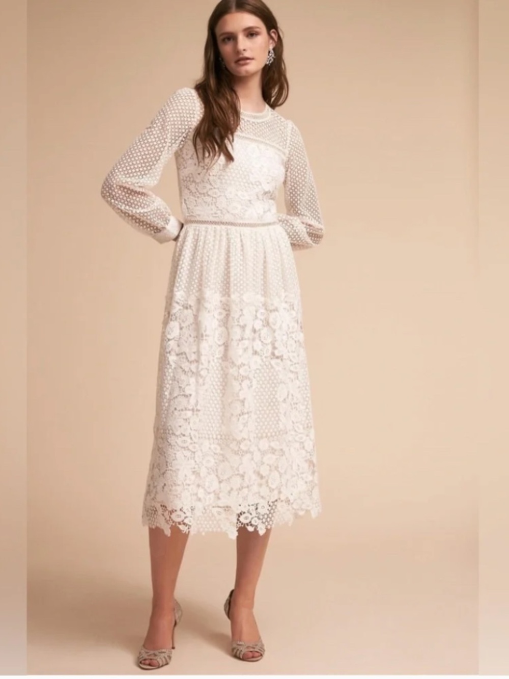 BHLDN Edina Tea Length White Dress Ivory Wedding, Bridal Shower, Reception